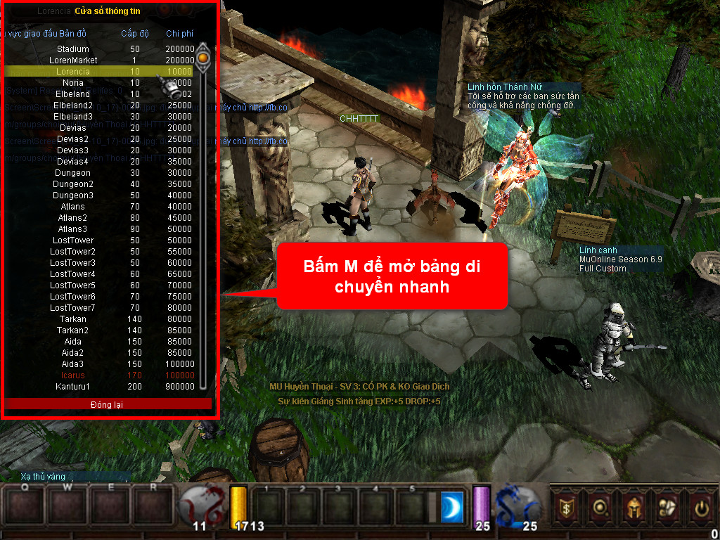 Chức năng chính của Game MU Thiên Việt