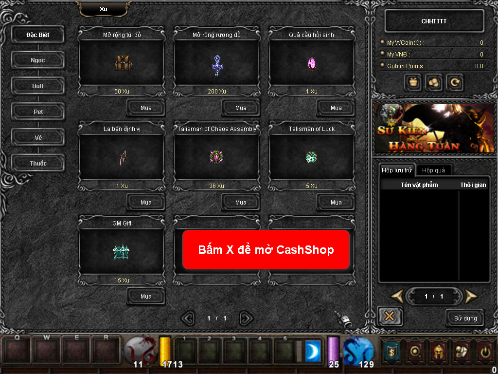 Chức năng chính của Game MU Thiên Việt